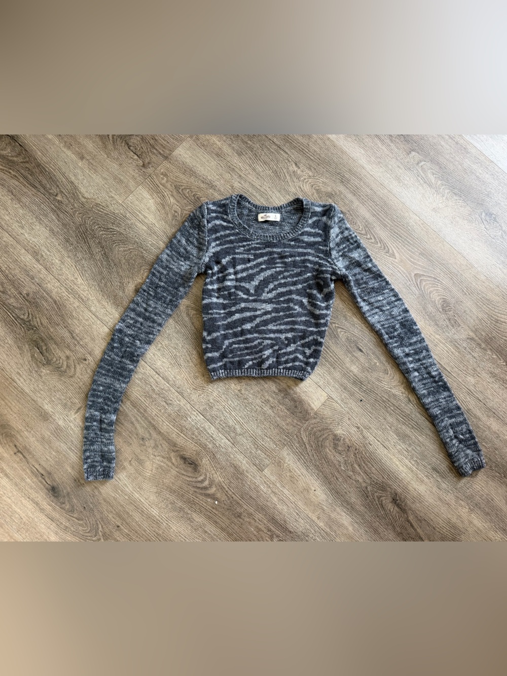 Hollister Cozy Grey Zebra-Print Crewneck Sweater